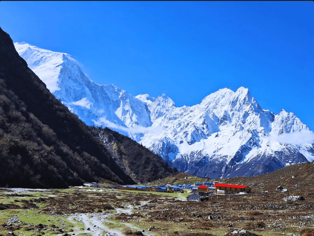 View of Mt Manaslu 8163m from Manaslu Base Camp Nepal